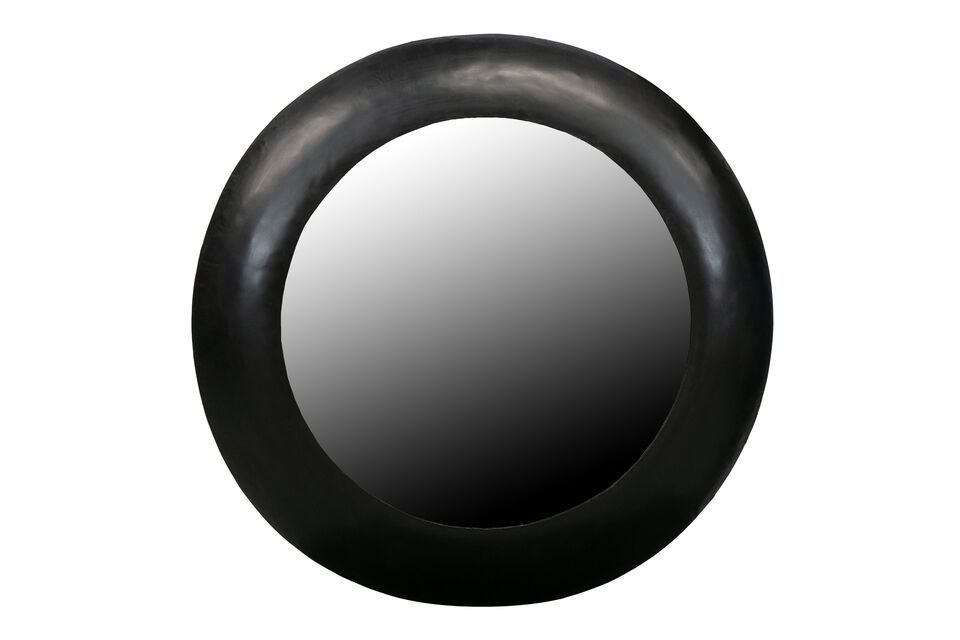 Grande specchio rotondo in metallo nero Wolf Woood - 75cm