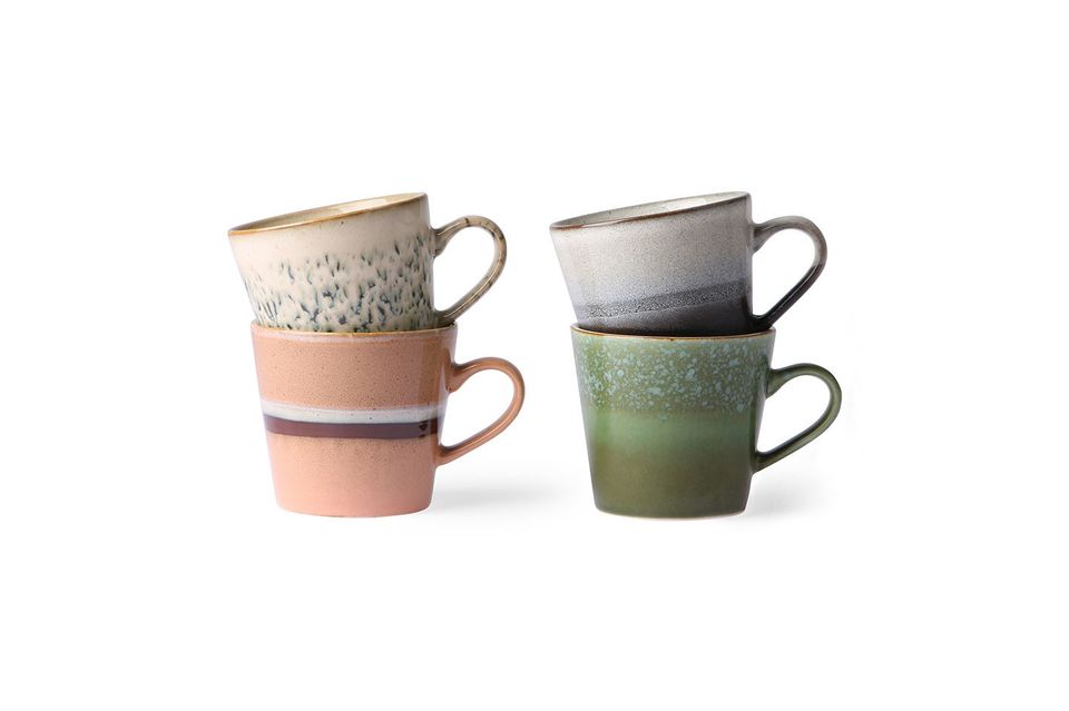 Serie di 4 tazze per cappuccino in ceramica anni '70 HK Living - 12cm