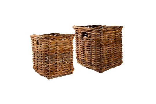 Set di 2 cesti quadrati in rattan marrone