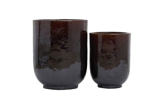 Set di 2 fioriere in ceramica marrone scuro Pho Foto ritagliata