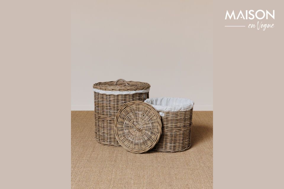 Set di 2 grandi cesti in rattan grigio Lino Chehoma