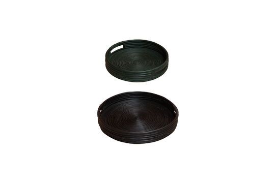 Set di 2 vassoi in rattan nero e verde Nero