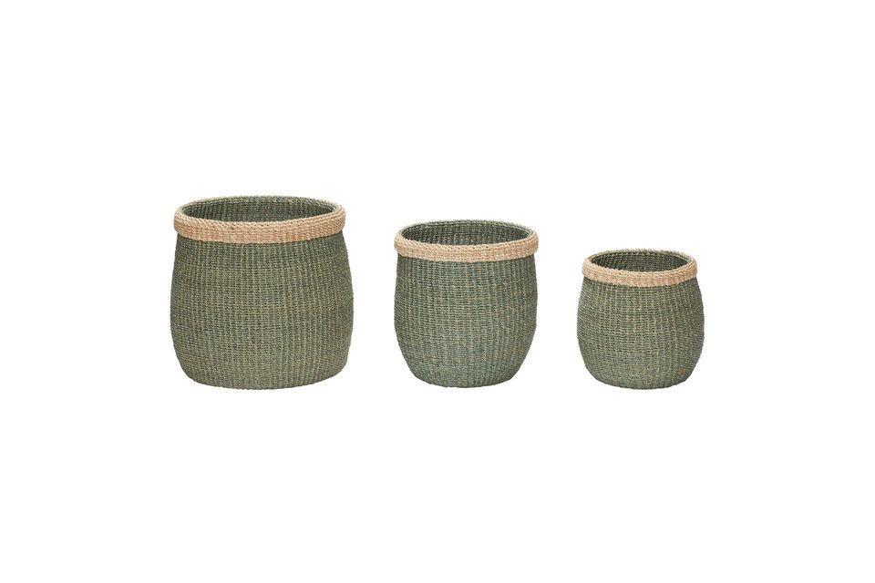 Set di 3 cesti in fibra naturale verde muschio Hübsch