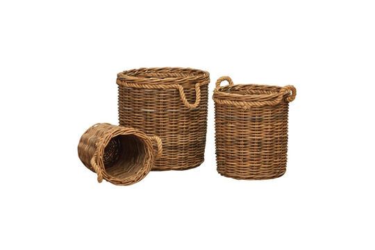 Set di 3 cestini cilindrici in rattan marrone