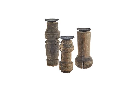 Set di 3 portacandele in legno riciclato marrone Uplit