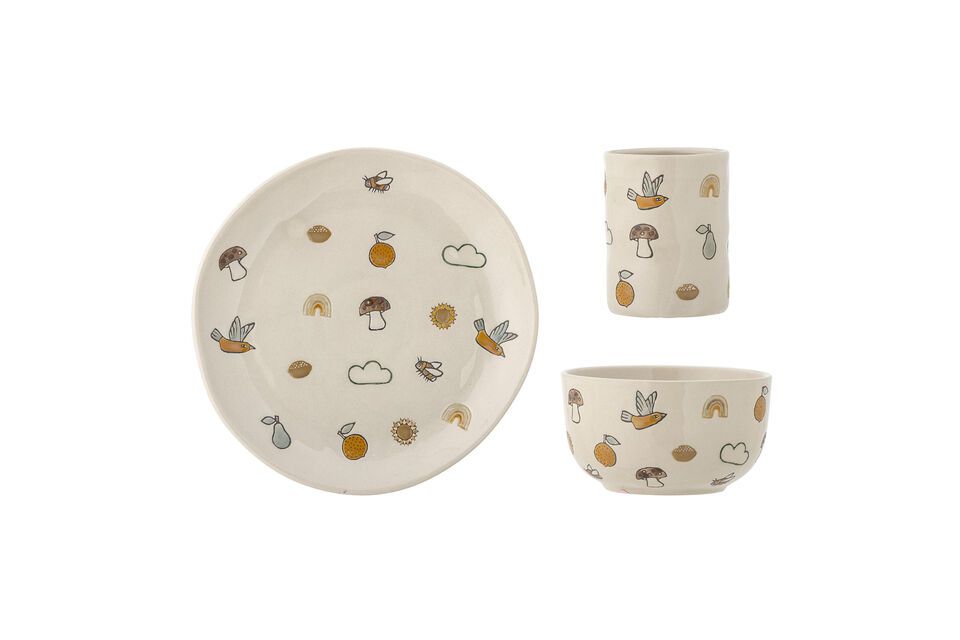 Set di 3 stoviglie Agnes in gres bianco Bloomingville