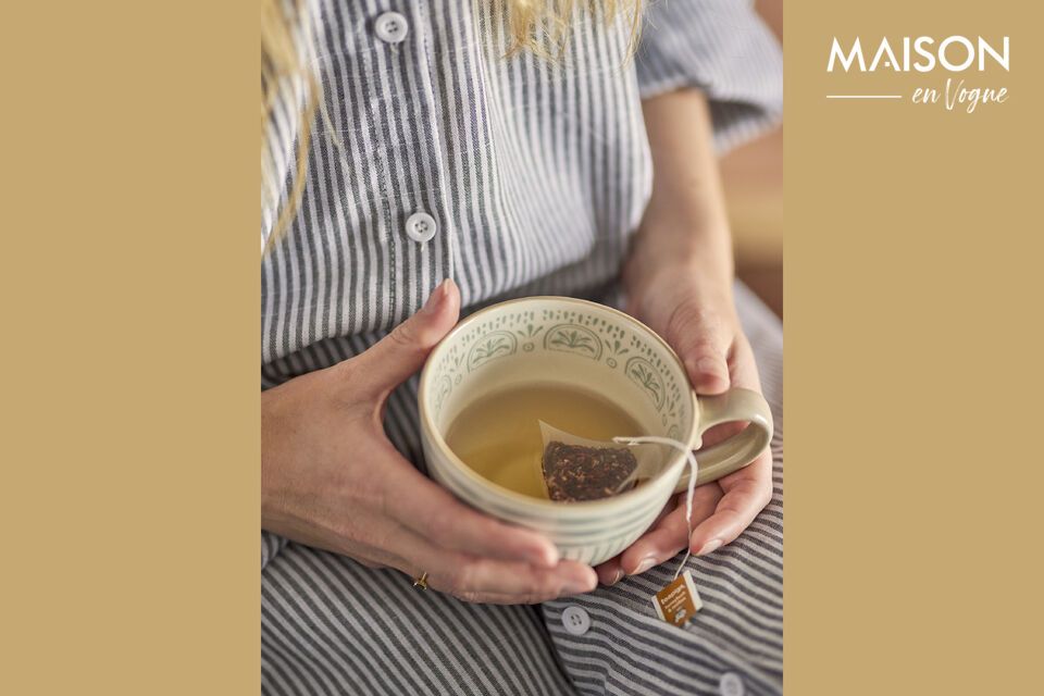 Questa tazza in gres di alta qualità ha una lunghezza e una profondità di 14