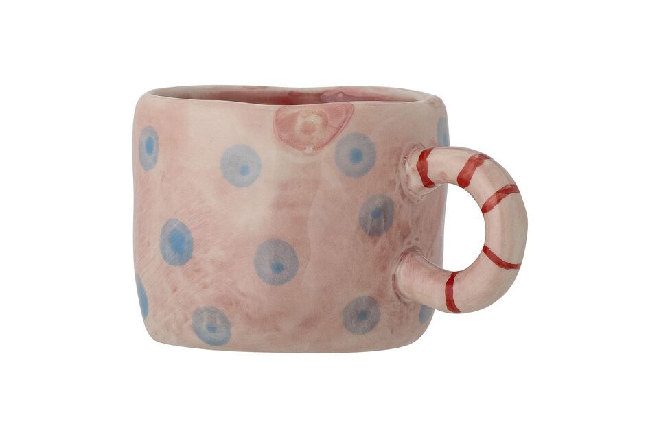 Tazza in gres rosa con pois blu Nini Bloomingville